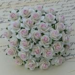 Roses 15mm - White with pink centre