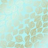 Lapa ar folija zīmējumu - Golden Delicate Leaves Turquoise