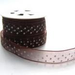 15mm Organza - BROWN WITH IVORY DOTS